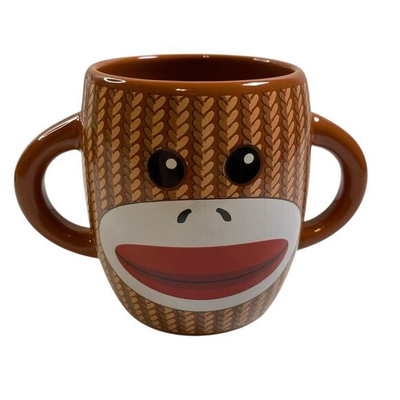 EUC Galerie Collectable Sock Monkey Ceramic Coffee Mug Coffee Cup - Dual Handles - Picture 1 of 3